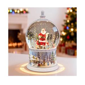 Christmas Snow Globes Musical,6H Timer Cylinder Glitter Snow Globe,White Snow Globes Christmas with Music Box Including 8 Songs, Battery Or USB Cable Powered