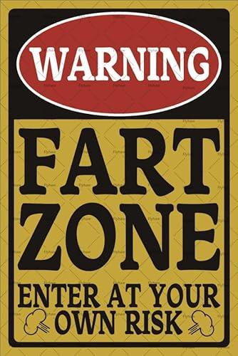 Tin Sign Metal Wall Poster Fart Zone Warning Enter at your own Risk Decoration Plaque for Business Home Bar Room Garage Garden Man Cave Funny Alert Style 8x12 Inch
