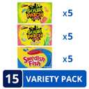 SOUR PATCH KIDS and SWEDISH FISH Soft & Chewy Candy Variety Pack, Bulk Candy, Mother's Day, 15 Boxes (15 Count (4.2 oz each))