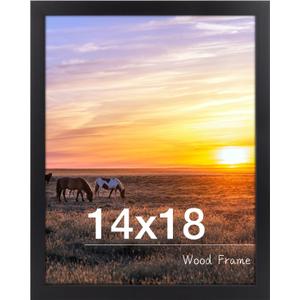 Golden State Art, 14x18 Picture Frame, Black Solid Wood with Tempered Glass, 14 x 18 Frame for Horizontal or Vertical Gallery Wall, Large Size Poster Frames, 1 Pack