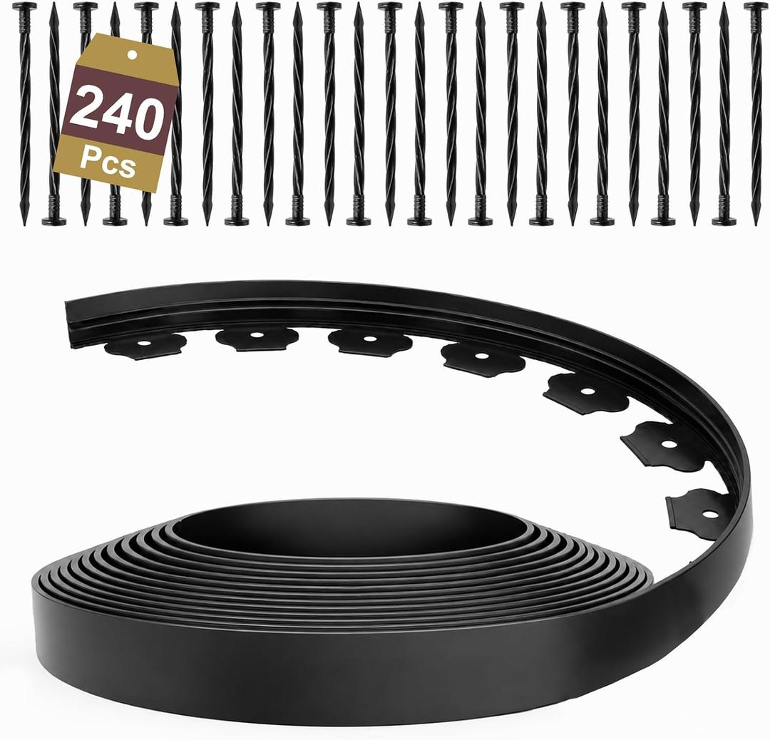 Landscape Edging 1.5 Inch Tall 200FT with 240 Stakes, Ribbed Garden Edging