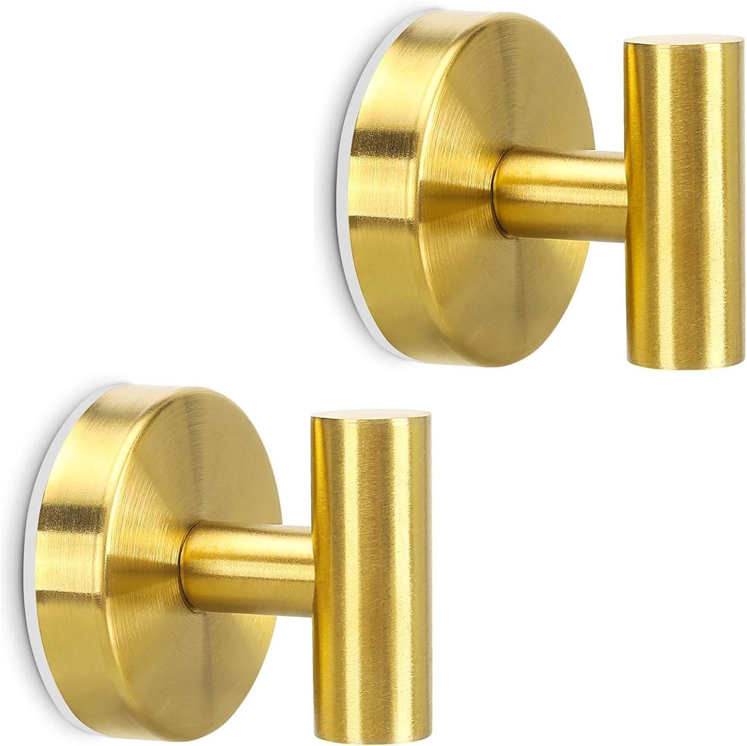 Towel Hooks Shower Suction Hook Towel Hanger for Bathroom Hanging Coat, Robe, Removable Wall Mounted Hook for Bedroom Kitchen Hotel Pool Brushed Gold(2-Pack)