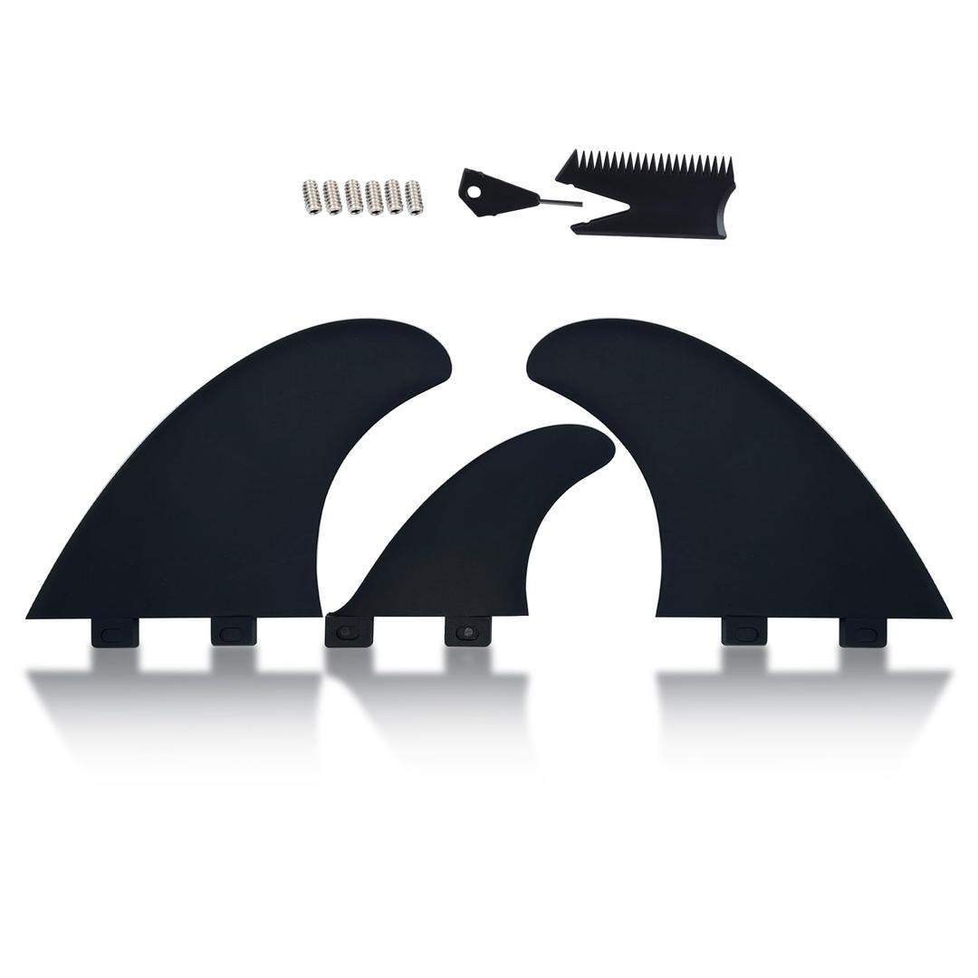 Surfboard Fin Set, 2 (2 side big+1small center fin Style), Stronger Nylon Construction with Screws, Wax Comb and Key