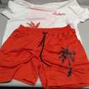 Men's 2 Pieces Outfit Short Sleeve Hawaiian Print Tee and Graphic Drawstring Waist Shorts Sets (White and Red, S)