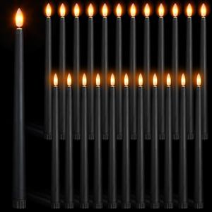 Macarrie 24 Packs Flameless Taper Candles Battery Operated Fake 11 Inch Long Candlelight LED Flameless Candlesticks Flickering Tapered for Christmas Church Prayer New Year Wedding(Black)