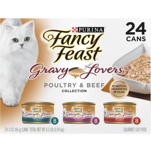 Purina Fancy Feast Gravy Lovers Poultry and Beef Grilled Gourmet Wet Cat Food Variety Pack - (Pack of 24) 3 oz. Cans, Best By: NOV/2027