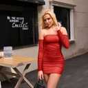 XXTAXN Women's Fall Long Sleeve Mesh Ruched Party Cocktail Mini Bilayer Bodycon Dress Red (Red, S)