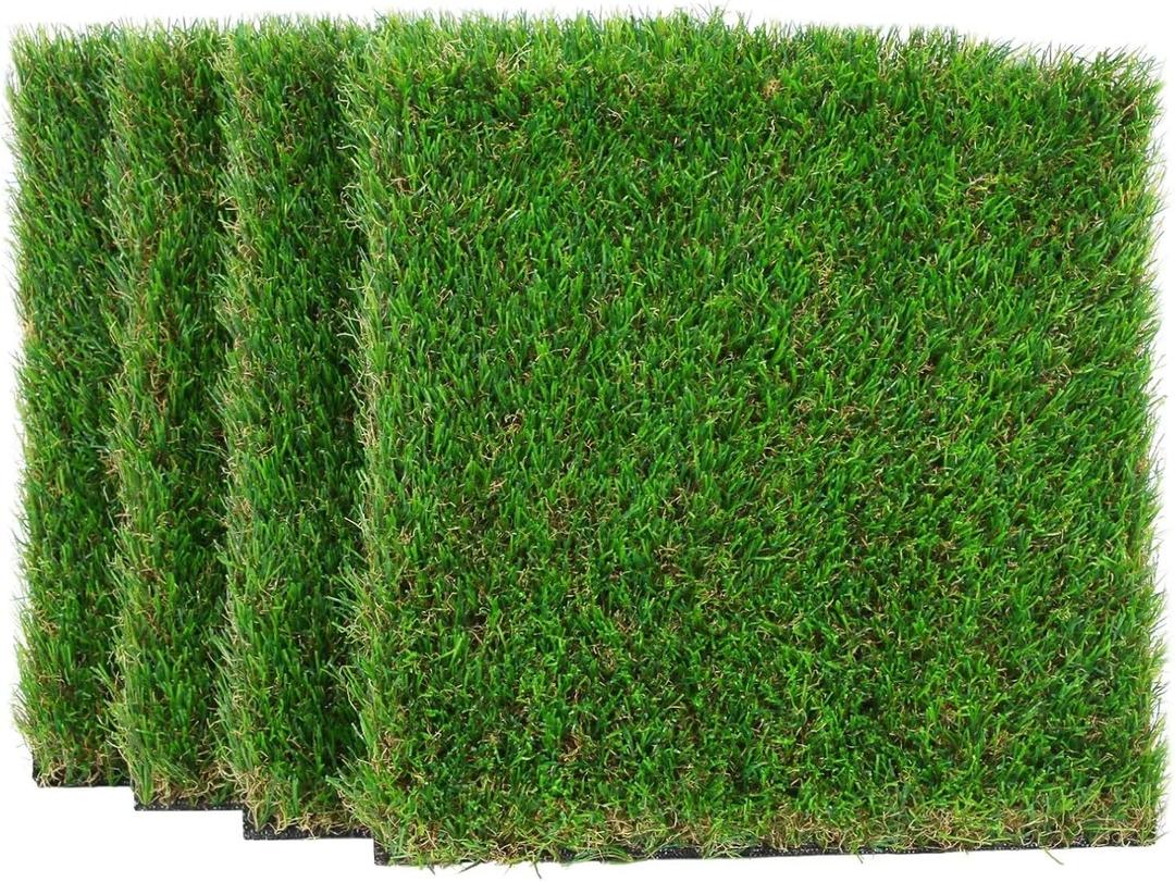 GLOBREEN Thick Artificial Grass Squares Mat, 12" x 12" Green Easter Table Centerpiece Placemats, Fake Turf Pads for Dogs, Patio, Indoor Outdoor Decor, 4 Packs