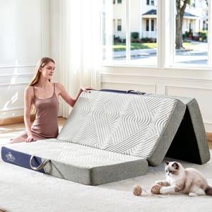 Lansteen Foldable Mattress Queen Size, 6 Inch Folding Mattress/ Topper, Soft Breathable Fabric, Washable Trifold Memory Foam Mattress, All-Season Portable Floor Bed for Guest, Yoga, Camping