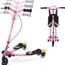 AODI Swing Scooter for Kids, 3 Wheels Foldable Wiggle Kick Scooter Push Drifting with 4 Adjustable Handlebar & 2 Rear LED Wheel for Boys and Girls Ages 3-8 (Pink)