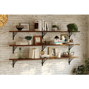foxsky Floating Shelves for Wall, 60 Inch Walnut Finish Pine Wood Shelf
Farmhouse rustic wall mounted display shelves with metal brackets for living room, kitchen, bedroom and laundry, set of 3
