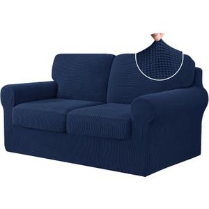 CHUN YI 5 Piece Loveseat Covers, Stretch Couch Covers for 2 Cushion Couch with Separate Backrest and Cushion Covers, Anti-Slip Washable Furniture Protector for Dogs Pets (Medium, Dark Blue)