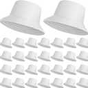 Haysandy 30 Pieces Solid Bucket Hat Bulk Packable Fishing Hats Travel Bucket Hat Beach Fishing Cap for Women Men (One Size, White)