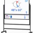 Double-Sided White Board on Wheels, 48x60 Inch (4'x5') Large Magnetic Mobile Dry Erase Board, Height Adjustable Stand Rolling Whiteboard for Office, Classroom, Home School Use, Black