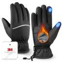 Winter Gloves Men Women Made with 3M Insulation & Plush Lining, -10°F Windproof & Water-Resistant Snow Gloves for Cold Weather, Ski Glove with Reflective Strips & Touchscreen Fingers for Running