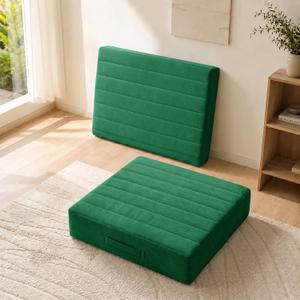 JKMAX 2 Pcs High Density Foam Floor Pillow - Upgraded Large Pillows Seating for Adults - Outdoor Floor Cushion with Soft Tufted Cover - Yoga Pillows for Sitting On Floor - 22 Inch Green, 2 Counts