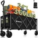 Hikemoon 34'' Extra Long Collapsible Wagons Carts Foldable, 360LBS Heavy Duty Folding Beach Wagon Cart with Wheels, Portable Utility Outdoor Wagon for Grocery, Shopping, Garden, Sports, Camping, Black