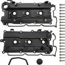 Engine Valve Cover Set with Bolts & Oil Cap & Gaskets & Spark Plug Tube Seals & PCV Valve Compatible with 2002-2007 Nissan Altima Maxima Murano Quest Infiniti I35 VQ35DE V6 3.5L Part# 264-984 265-985 (black)