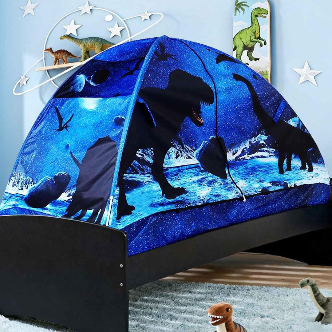 Kid Bed Tent -Twin Play Tent Baby Toddlers Dream Playhouse for Bedroom Decor Indoor Games Twin Size Bed Canopy by CRAWLBO(Dinosaurs)