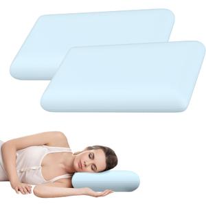 Blue Memory Foam Pillows Set of 2, Bed Pillows with Cooling Removable Cover, Neck Support for Back Stomach Side Sleepers, 2 Pack