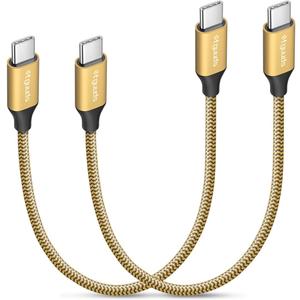 etguuds Gold USB C to USB C Cable 1ft, 2-Pack 60W USBC to USBC Cord, Type C to C Charger Cable Fast Charging for iPhone 17 16 15 Pro Max Plus Air, Samsung Galaxy S25 S24 S23, for MacBook/iPad, Pixel