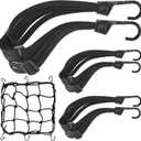 4pcs Motorcycle Luggage Straps, 3pcs Elastic Motorcycles Helmet Lock Strap & 1 Motorcycle Cargo Net, Heavy Duty Bungee Cords with Hooks and Sliding Buckles, Practical Elastic Straps Motorcycles Gear