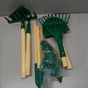 CHEERBANK 7PCS Kids Gardening Tools, Long Shovel, Rake for Leaves, Spade, Hoe, Steel Heads & Real Wood Handle, Yard Tools for Children Toddlers Gifts Green