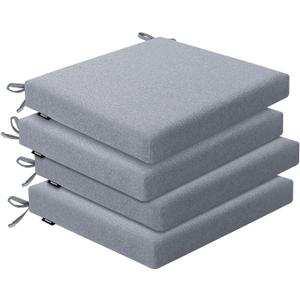 Outdoor Chair Cushions Set of 4, Water-Resistant & Fadeness 17" W x 16" D x 2" T Seat Cushion, High Density Foam with Dual Straps for Patio Garden Furniture Sofa Dining Chairs, Light Grey