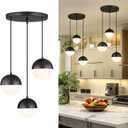 LMS Mid Century 3-Light Cluster Pendant Lights, Matte Black Kitchen Island Light Fixtures with White Globe Glass Shade, Adjustable Hanging Light for Home Office Bathroom Dining Room, LMS-186BK3