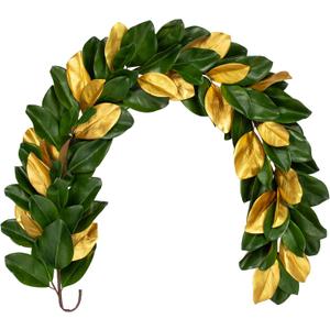 5 Feet Artificial Christmas Garland Fake Gold and Green Magnolia Leave Garland Hanging Xmas Dcor for Thanksgiving Christmas Table Mantel Door Decoration
