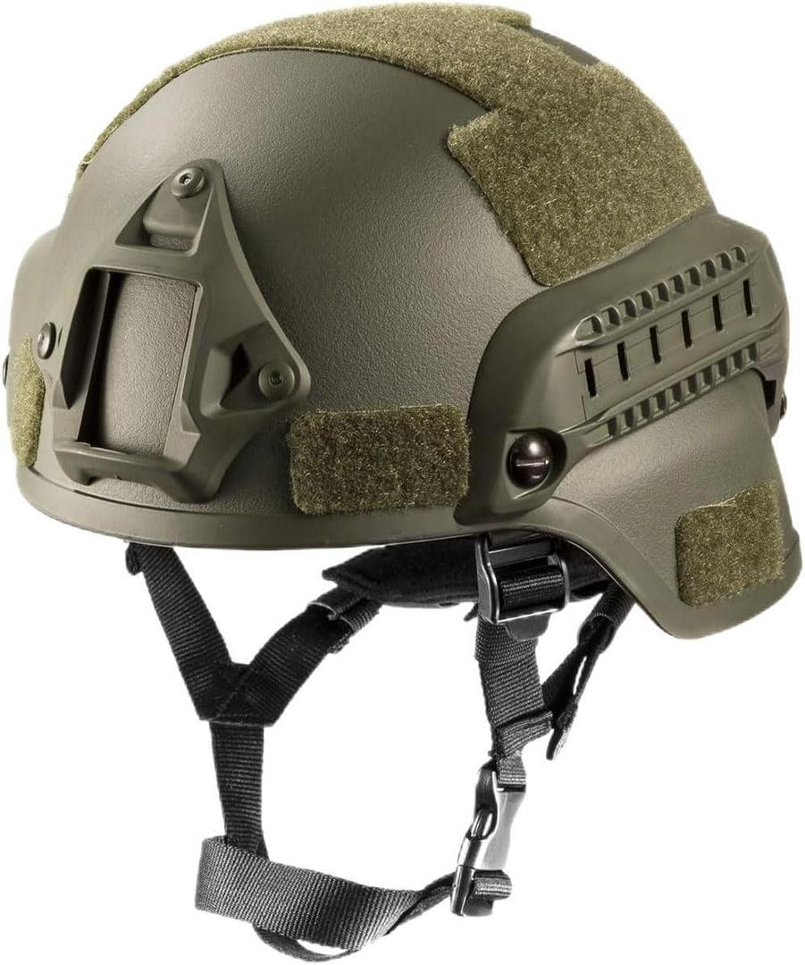 Airsoft Helmet Mich 2000 Tactical Helmet with Ear Protection, Front NVG Mount and Side Rail (OD)
