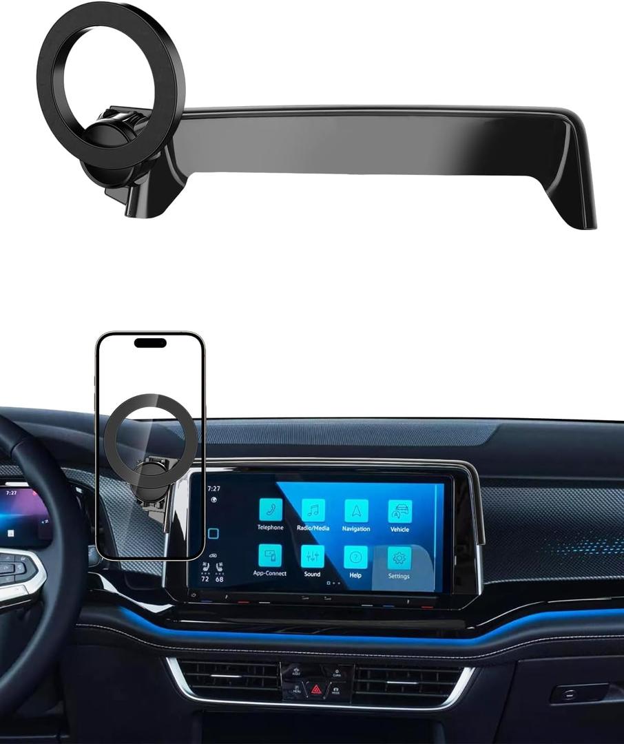 PZK Car Phone Mount for VW/Volkswagen Atlas/Altas Cross Sport 2024 2025 2026 SE/SEL/Premium R-Line/R-Line Accessories 12-inch Screen 360 Rotation Compatible with MagSafe Phone Holder Not Affect Vent