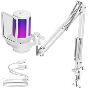InnoGear Gaming USB Microphone, Noise Cancellation Condenser Mic with Mute, Gain, RGB Indicator, Boom Arm Stand for Streaming, Podcast, Twitch, YouTube, Discord, PC, Computer, PS4, PS5, Mac, White