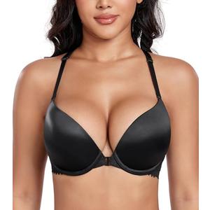 DotVol Women's Front Closure Push Up Convertible Bohemian Back Underwire Everyday Bra(Black, 34D)