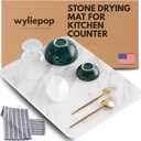 Stone Drying Mat for Kitchen Counter  Diatomaceous Earth Dish Drying Stone (White Marble)  Modern Countertop Drying Rack  Water Absorbent, Heat Resistant, Non-Slip Kitchen Mat with Towel (16"x12")