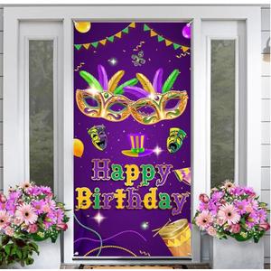 Mardi Gras Football Backdrop Banner  Touch Down Party Background Banner for Mardi Gras Decorations, Football Theme Photo Backdrop for Birthday Tailgate Party Decor 70.87" x 43.3"