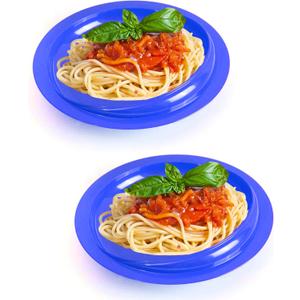 pekokavo 9" Anti-Spill Suction Bowl for Seniors, Non-Slip No Tip Adaptive Feeding Bowl for Elderly, Disabled Adults, or Parkinson's, Pack of 2 (Blue Plates)