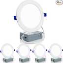 Meconard 4 Pack 6 Inch Ultra-Thin LED Recessed Ceiling Light, 3000K/4000K/5000K Selectable, Dimmable 12W=110W, 1050LM, IC Rated Can-Killer Downlights with Junction Box, ETL and Energy Star Listed