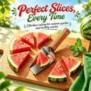 Stainless Steel Watermelon Slicer, Triangle Watermelon Cutter with Wooden Handle, Summer Melon Divider Tool for A Wide Variety Watermelons, Cantaloupe, Honeydew, Apples