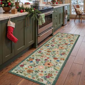 Runner Rug, Floral Rug, Long Rug for Hallway Kitchen,2'x 8',Grass Green