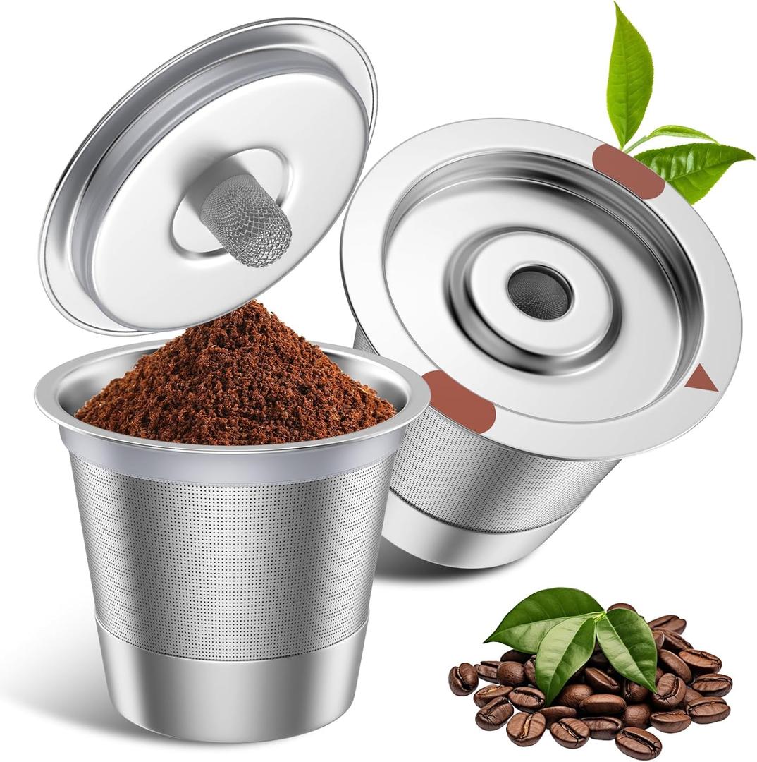 Noalto Reusable K Cups for Keurig,Stainless Steel Refillable Coffee Pods - Metal K Cup Reusable Coffee Filter for K-Classic K-Elite K-Express K-Mini Keurig 1.0 & 2.0, BPA Free (2 pack)