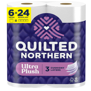 6pcs Quilted Northern Ultra Plush Toilet Paper, 6 Mega Rolls = 24 Regular Rolls, 3X Thicker*, 3 Ply Soft Toilet Tissue | 3X Thicker*, Ultra Soft 