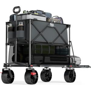 TIMBER RIDGE 400L Large Capacity Folding Double Decker Wagon with Brakes, 54" Extra Long Extender Wagon Cart, 450lbs Heavy Duty Collapsible Cart, All-Terrain Big Wheels for Camping, Sports, Shopping