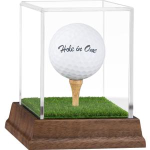 Golf Ball Display Case Hole in One Golf Ball Display Case Holder Wanult Wood Base Acrylic Golf Ball Holder Stand Lifelike Turf Wood Tee Memorabilia Showcase Square Cube Box Stand Golf Gifts Decor