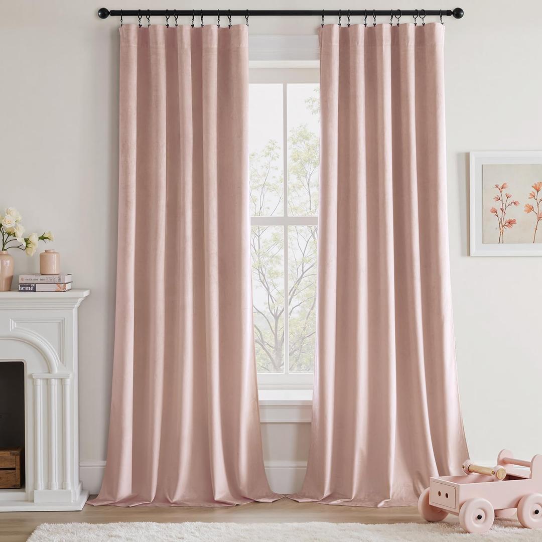 MIULEE Baby Pink Velvet Curtains 96 Inch Long Luxury Super Soft Thermal Insulated Blackout Curtains Room Darkening Drapes Rod Pocket for Nursery Bedroom Living Room Set of 2 Panels, W40 x L96 Inch