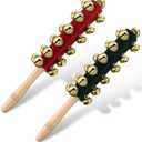 Cindeer 2 Pcs Christmas Hand Sleigh Bells Wooden Handle Jingle Bell Musical Instruments Shaker Rattle Musical Percussion Instrument for Xmas Holiday Wedding Birthday Party Favors(25 Bells)