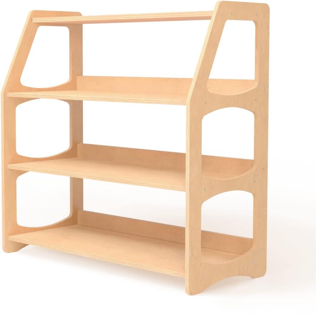 WOOD&ROOM Montessori Corner Shelf - 3 Tier Wooden Kids Bookshelf for Toddlers, Book Storage for Classroom, Toy Shelf Organizer, Small Bookshelf for Kids Room, Nursery Montessori Furniture