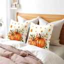 Fall Throw Pillow Covers 18x18 Inch Set of 2 Orange Autumn Pumpkin Decorative Outdoor Pillow Covers Thanksgiving Pillowcases Cotton Linen Cushion Covers for Couch Bedroom Home Decor