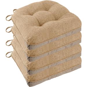 Non Slip Chair Cushions for Dining Chairs Set of 4 Kitchen Chair Cushions 18"x18"x3" Turfted Chair Pads Comfortable and Soft Seat Cushion with Ties, Cappuccino