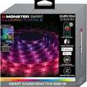 Monster 32.8ft Sound Reactive RGB+W Light Strip, Smart Multi-Color + Multiwhite, Indoor Use, App & Voice Control, Xtreme Easy Assembly